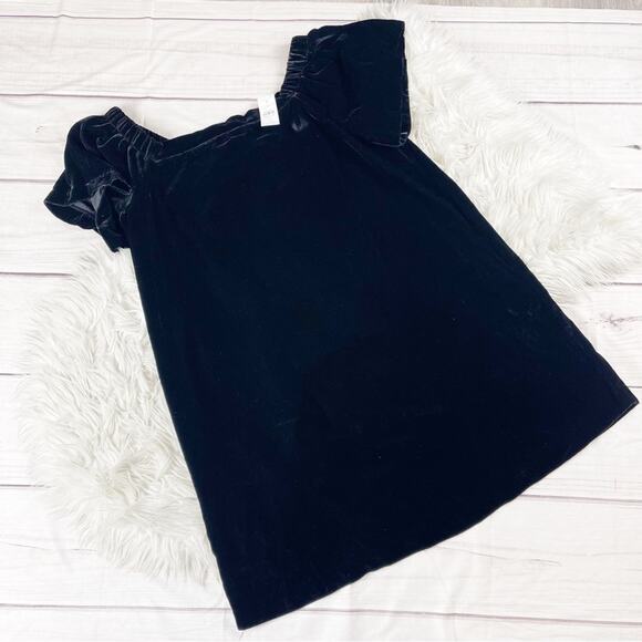 Ann‎ Taylor Loft Velvet Black Off The Shoulder Swing Shift Dress Size Medium - Picture 2 of 6